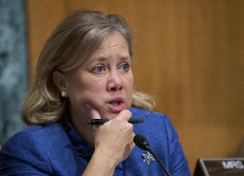 FILE - In this Dec. 5, 2012 file photo, Sen. Mary Landrieu, D-La., speaks during a hearing on Capitol Hill in Washington. Hit with a multi-million-dollar barrage of televised attacks, Democrats in tough re-election races want credit for trying to fix the problematic parts of Obamacare at the same time they claim bragging rights for its popular provisions and allege Republicans would reverse the law’s crackdown on insurance company abuses. (AP Photo/Manuel Balce Ceneta, File)