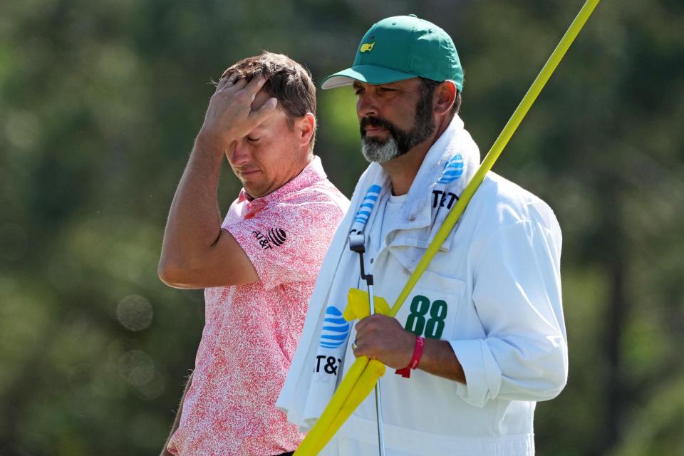 Jordan Spieth reacts on the 18th green during Friday's second round of the Masters at Augusta National Golf Club. Spieth missed the cut.