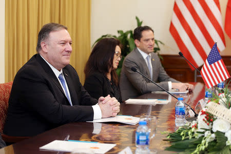 U.S. Secretary of State Mike Pompeo (L) meets with Vietnam's Foreign Minister Pham Binh Minh (not pictrued) at the Ministry of Foreign Affairs in Hanoi, Vietnam February 26, 2019. Luong Thai Linh/Pool via REUTERS