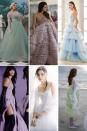 <p>Blush was a trend ages ago; then, it became a mainstay for the aisle, followed by shades of ginger and champagne. Now, we're seeing cooler shades of pistachio, dove, lavender, and sky blue in all forms, from full ball gowns to flirty frocks. </p><p>Vera Wang, Monique Lhuillier, and Oscar de la Renta lead the cool tone charge; Wang showed lavender this season (along with touches of red and black, but more on those later), while Lhuiller's dove-toned gown joined the ranks of the soft greens she's been showing as of late. Laura Kim and Fernando Garcia's "something blue" gown for Fall 2020 was an early sign of the watercolor wonders we saw on the 2021 runways. Seems as though these soft tones are here to stay for a feminine yet cool take on aisle-appropriate color.</p><p><em>Clockwise from left: Rodarte Spring 2020; Luisa Beccaria Spring 2021; Oscar de la Renta Bridal Fall 2020; Vera Wang Fall 2021; Monique Lhuillier Bridal Fall 2021; Cecilie Bahnsen Spring 2021.</em></p>