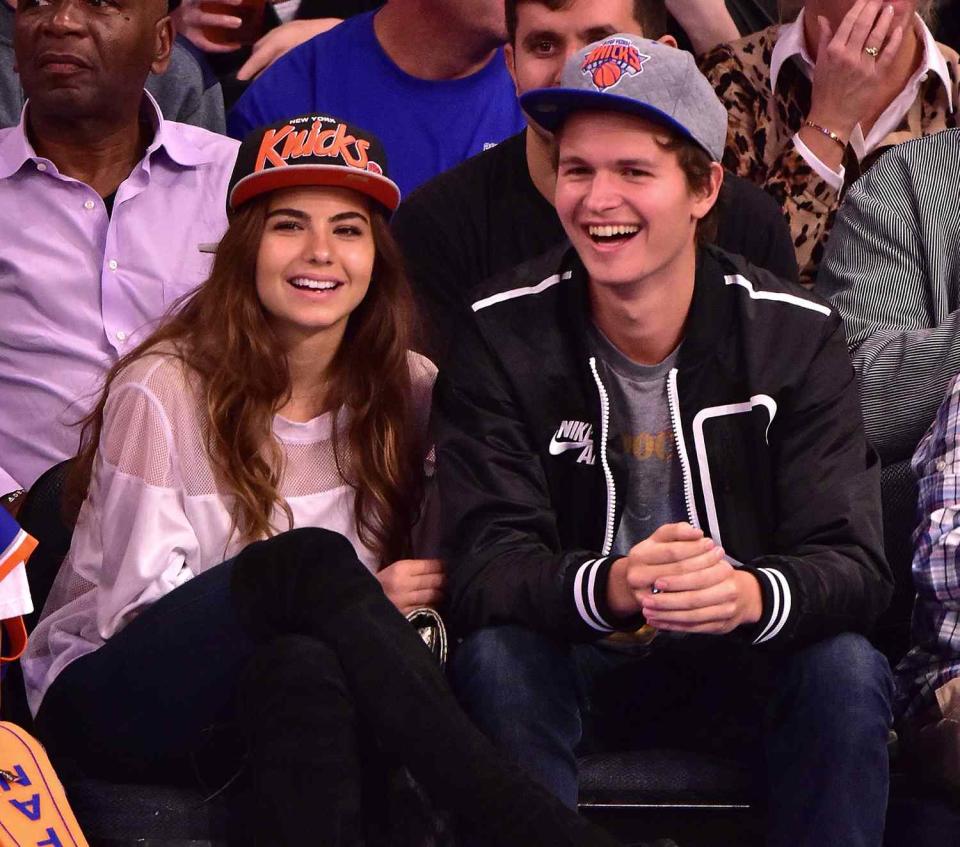 Violetta Komyshan and Ansel Elgort attend New York Knicks vs Milwaukee Bucks game at Madison Square Garden on November 6, 2015 in New York City