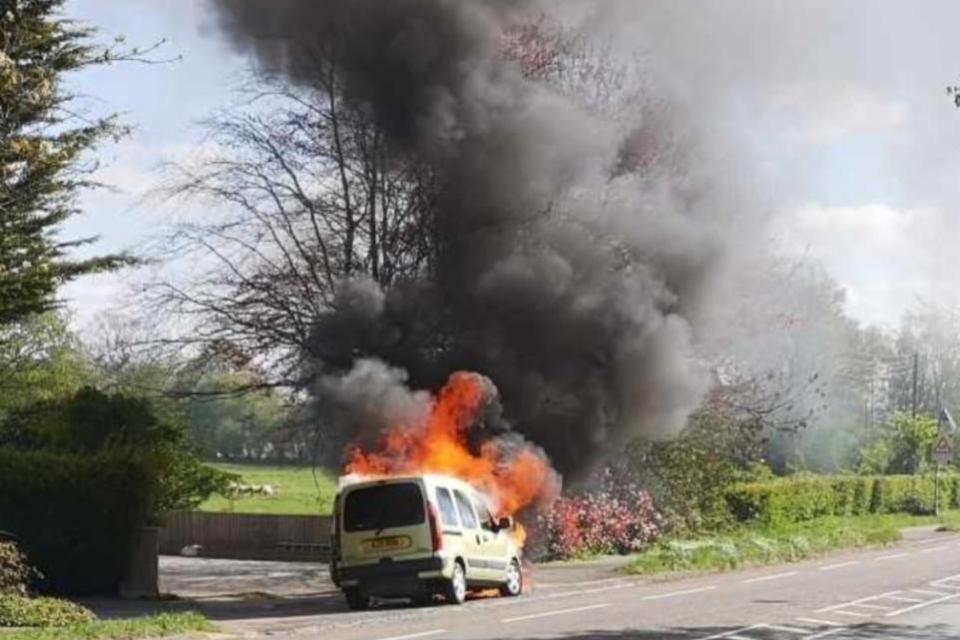 Worcester News: INTENSE: The fire in Malvern Road, Powick swiftly engulfed the elderly couple's car but Clive Jarvis had already got them to safety after he saw thick smoke billowing from the bonnet 