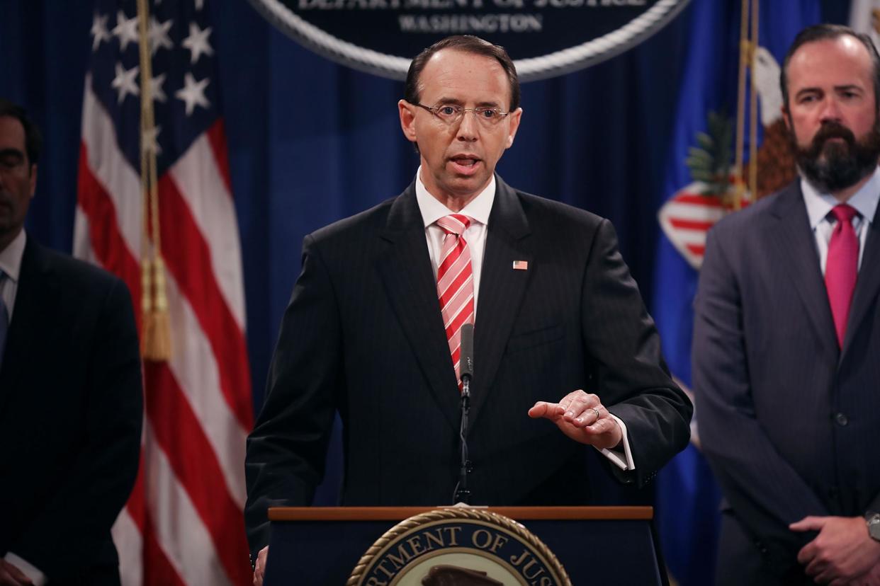 Deputy Attorney General Rod Rosenstein holds a news conference at the Department of Justice: Chip Somodevilla/Getty Images