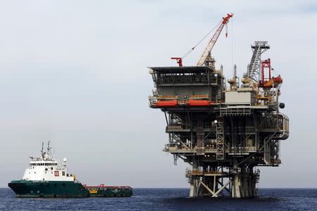 An Israeli gas platform, controlled by a U.S.-Israeli energy group, is seen in the Mediterranean sea west of Israel's port city of Ashdod February 25, 2013. REUTERS/Amir Cohen