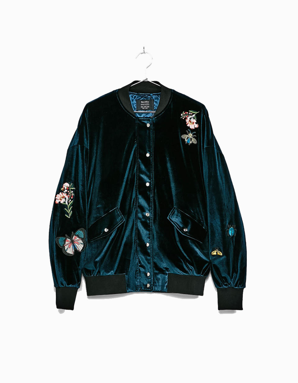 Velvet embroidered bomber jacket