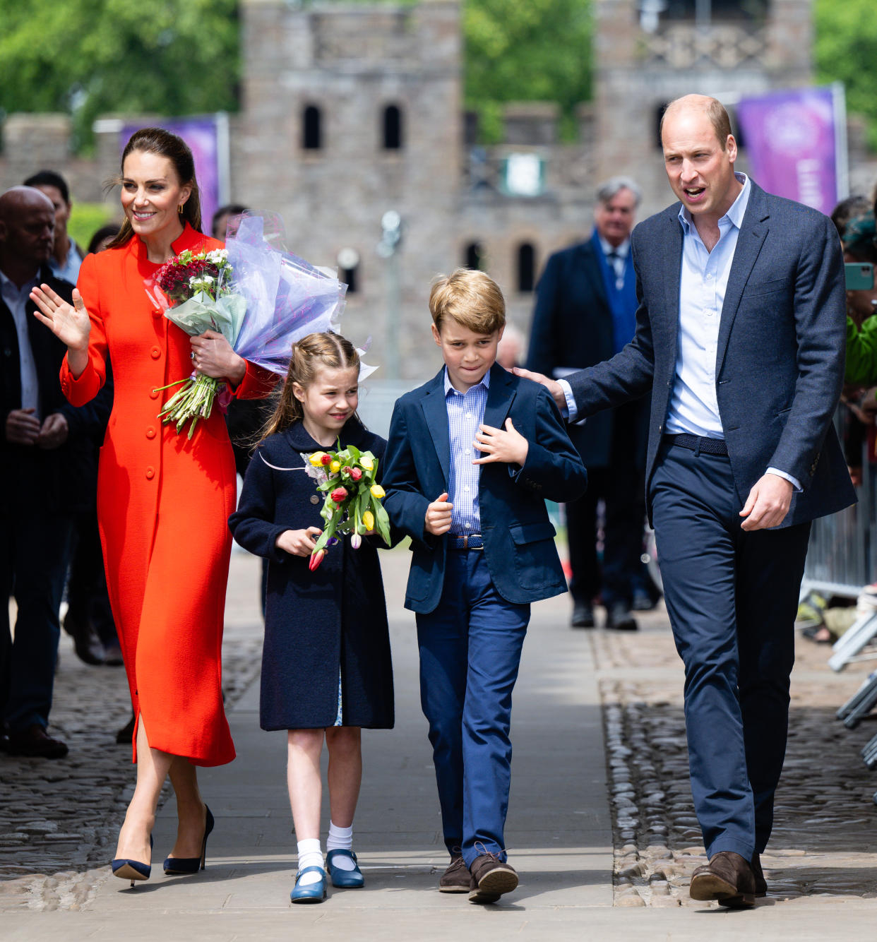 The Duke and Duchess of Cambridge visited Cardiff Castle with their two eldest children as part of the Queen's Platinum Jubilee weekend. (Getty Images)