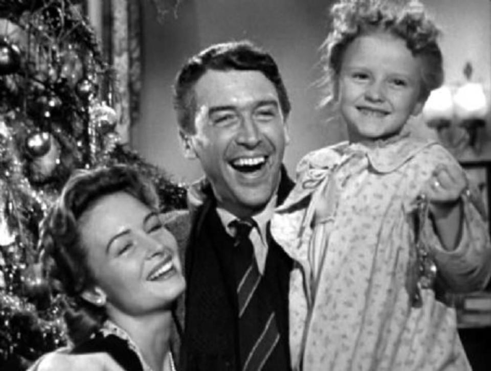 Donna Reed, James Stewart and young Karolyn Grimes in the 1946 original “It’s a Wonderful Life.”