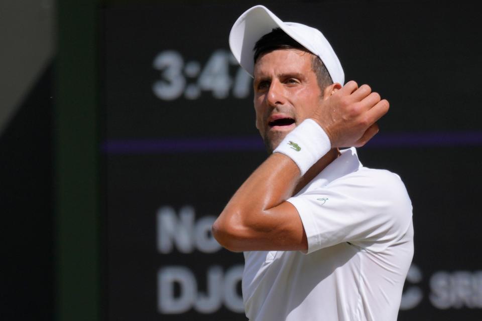 Serbia's Novak Djokovic wipes his face (AP)