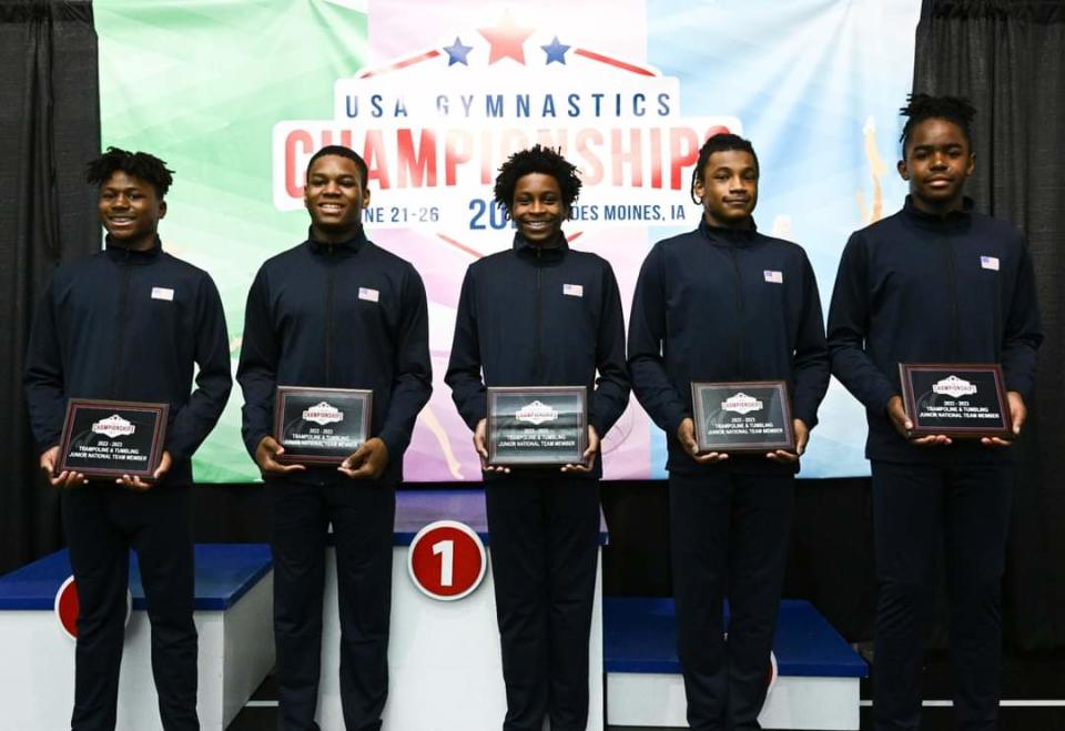 Xavier Harper came home with three gold medals from USAG National Championships in Des Moines, Iowa. He was also named to both trampoline and tumbling Junior National teams.