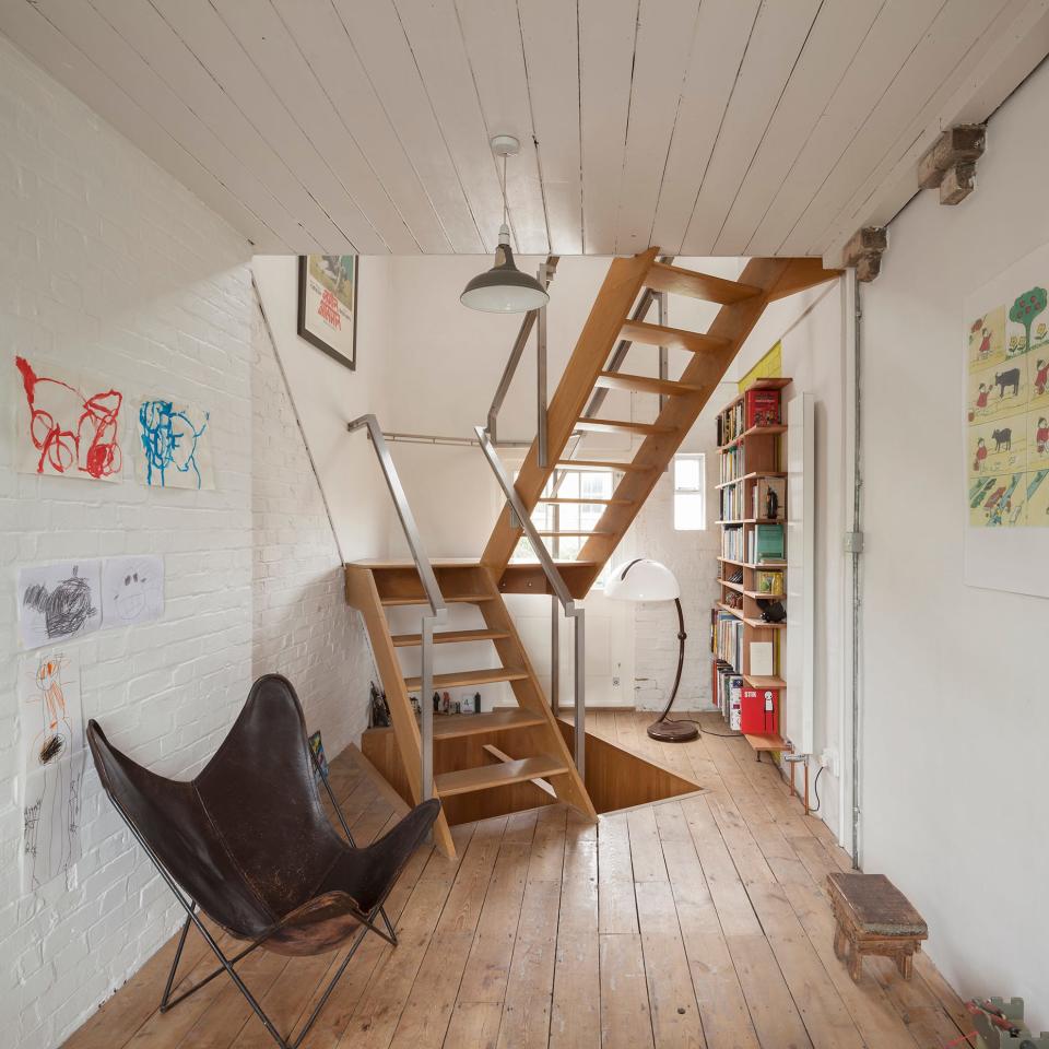 The staircase is made of bespoke steel and timber.