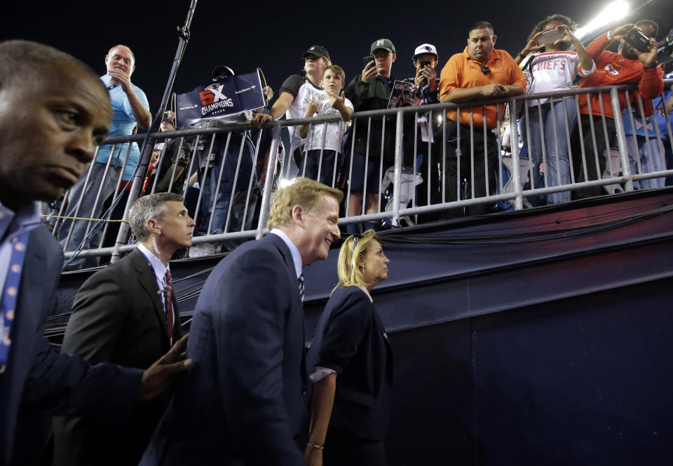 Roger Goodell made an appearance at the season opener on Thursday in New England. (AP) 