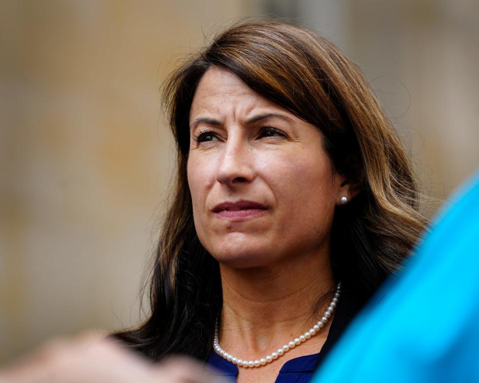 US Assistant Attorney for the southern district, Emily Glatfelter, lead prosecutor, at a press conference following the sentencing of former Ohio House Speaker Larry Householder, 64, in Federal Court in downtown Cincinnati, Thursday, June 29, 2023. Householder was sentenced to 20 years for a nearly $60 million illegal bribery scheme. He was taken away immediately. 