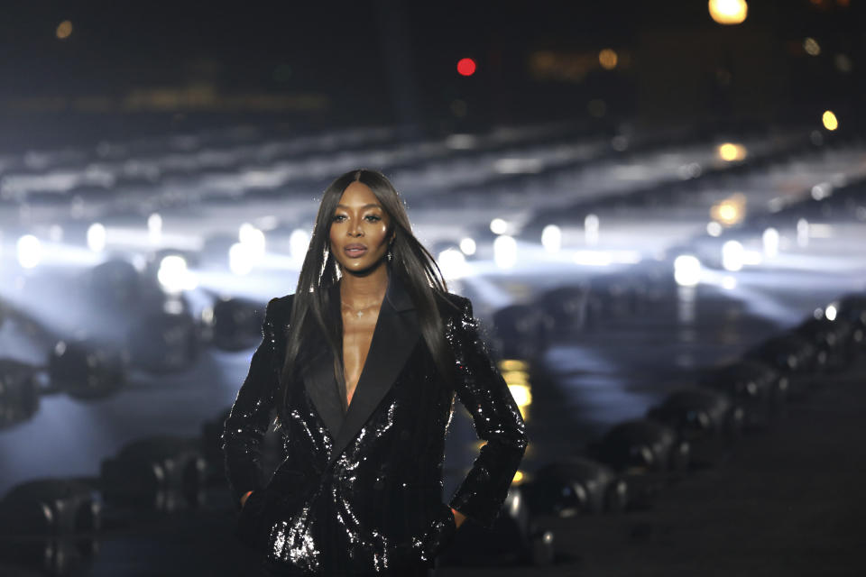 Model Naomi Campbell wears a creation as part of the Saint Laurent Ready To Wear Spring-Summer 2020 collection, unveiled during the fashion week, in Paris, Tuesday, Sept. 24, 2019. (Photo by Vianney Le Caer/Invision/AP)