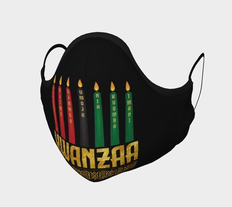 Etsy, Kwanzaa Mask with Filter Pocket with Kinara, Candles & Principles 