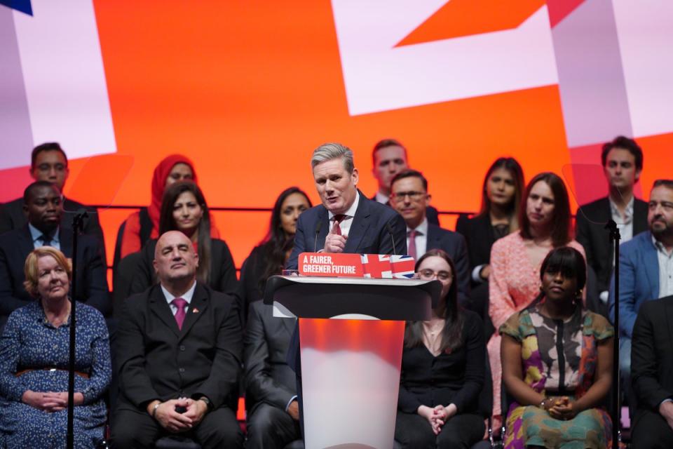 Party leader Sir Keir Starmer making his keynote address during the Labour Party Conference (Peter Byrne/PA) (PA Wire)