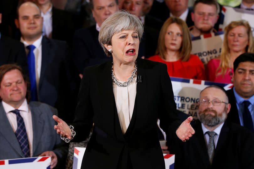 Theresa May at the launch of her general election campaign in Bolton North East in 2017 -Credit:PA