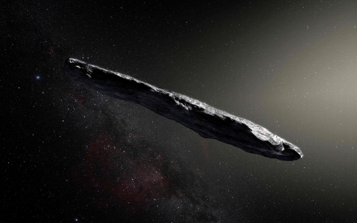 An artist's impression of the first interstellar asteroid, called 'Oumuamua - AFP