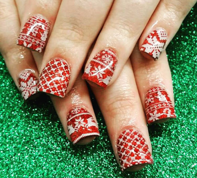 Ugly Christmas Sweater nails are a thing and we are cracking up