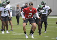 New York Jets first round draft pick Zach Wilson works out during NFL football rookie camp, Friday, May 7, 2021, in Florham Park, N.J.(AP Photo/Bill Kostroun)