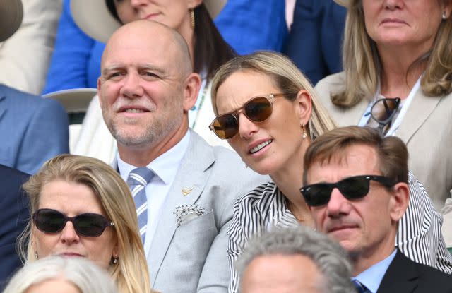 <p>Karwai Tang/WireImage</p> Mike Tindall and Zara Tindall attend day ten of Wimbledon at the All England Lawn Tennis and Croquet Club on July 12, 2023.