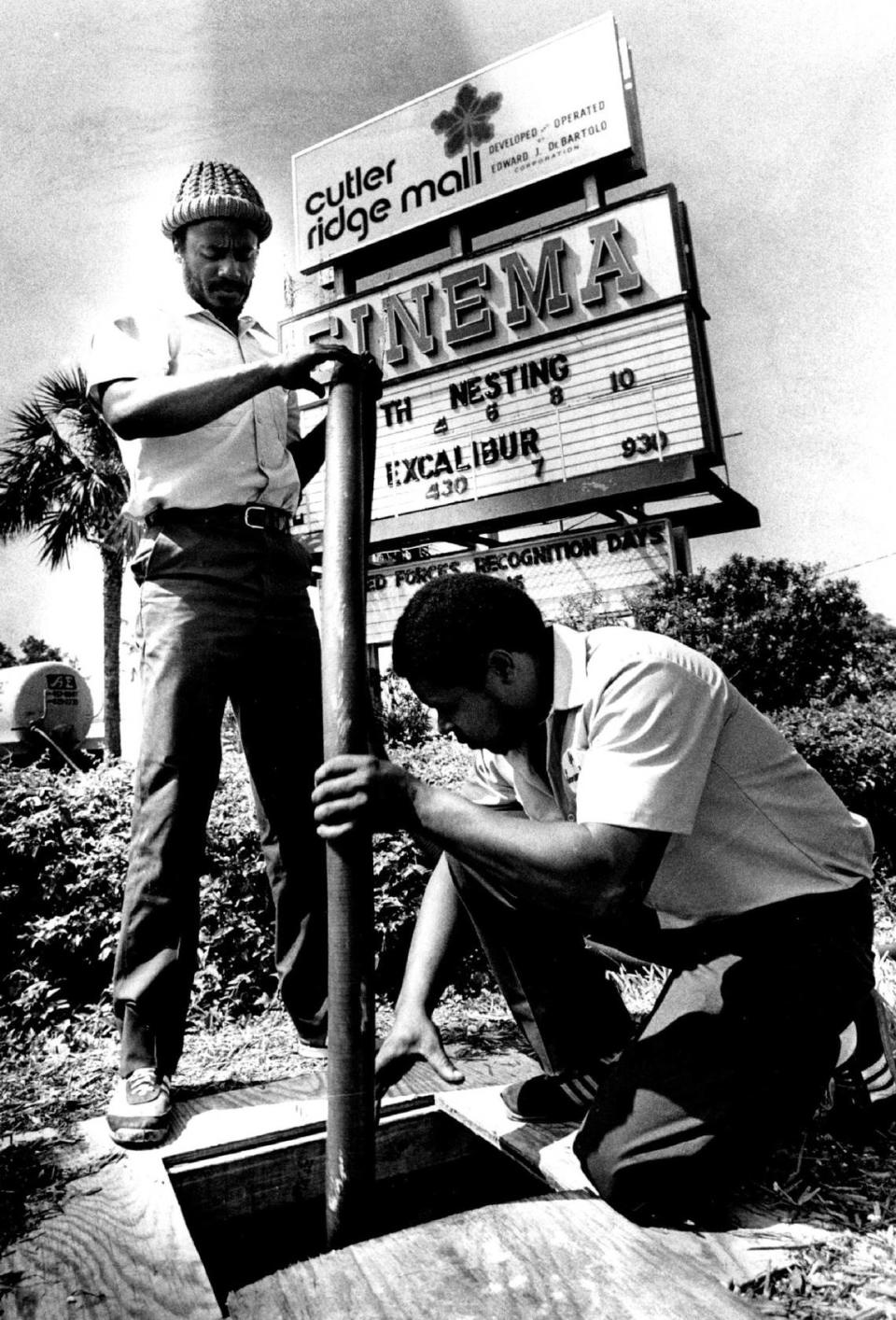 Workers in front of the old Cutler Ridge Mall in 1981.