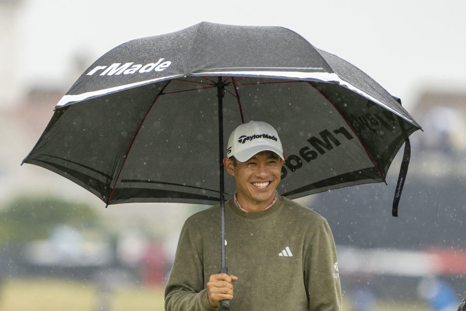 Collin Morikawa smiles on the 15th hole during a practice round of The Open Championship golf tournament at Royal Liverpool. Mandatory Credit: Kyle Terada-USA TODAY Sports