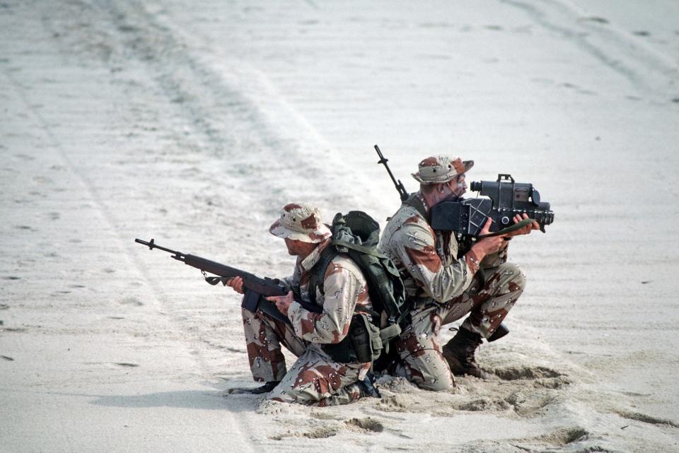 Navy SEALs with AN/PAQ-1 laser M14 rifle