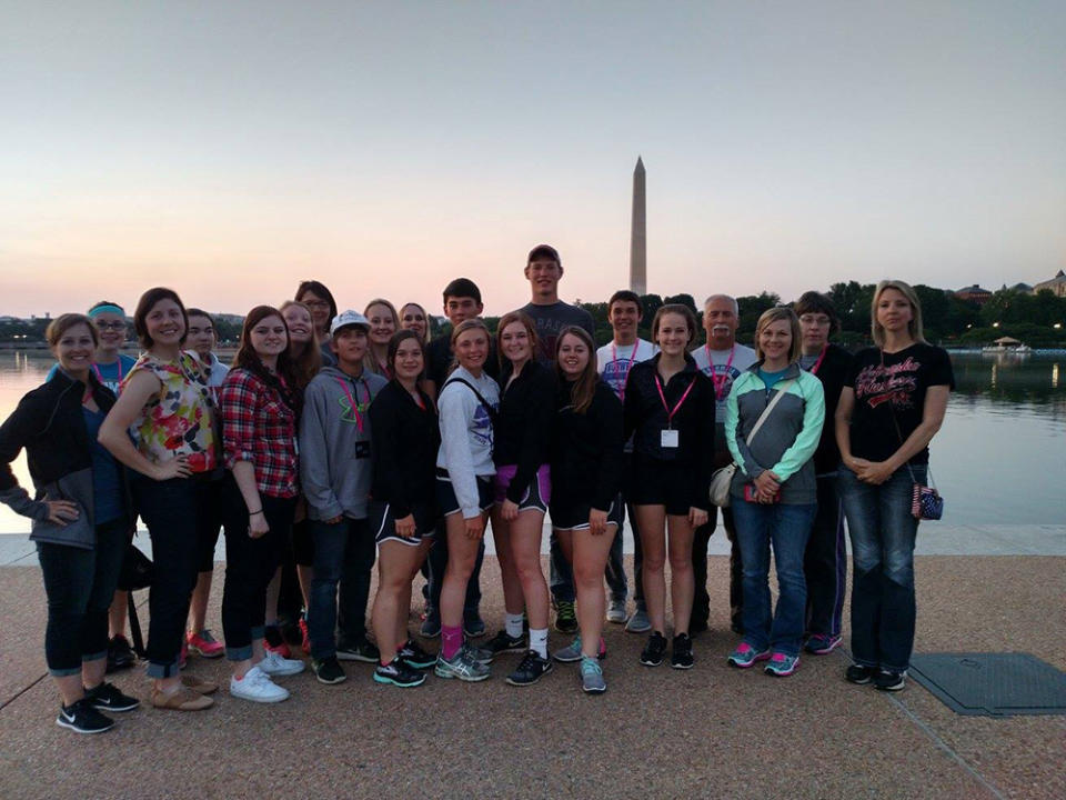 Megan Helberg with Burwell students and families on their first travel club trip to Washington, D.C. (Courtesy Megan Helberg)