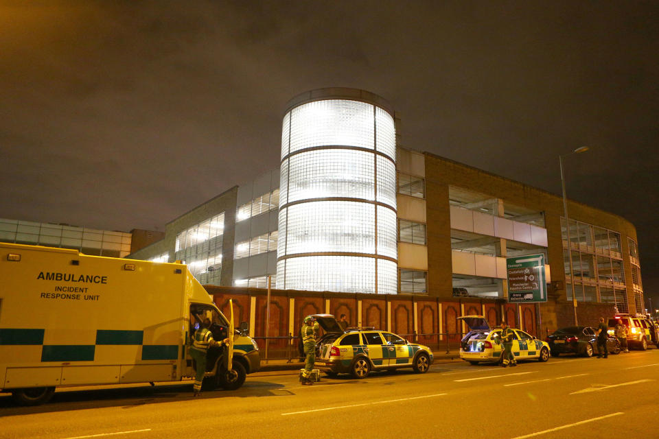 <p>Emergency services arrive close to the Manchester Arena on May 23, 2017 in Manchester, England. There have been reports of explosions at Manchester Arena where Ariana Grande had performed this evening. Greater Manchester Police have have confirmed there are fatalities and warned people to stay away from the area. (Dave Thompson/Getty Images) </p>