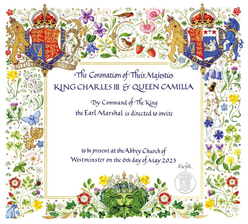 查爾斯三世與卡蜜拉加冕典禮的邀請函。（翻攝royal.uk網站）