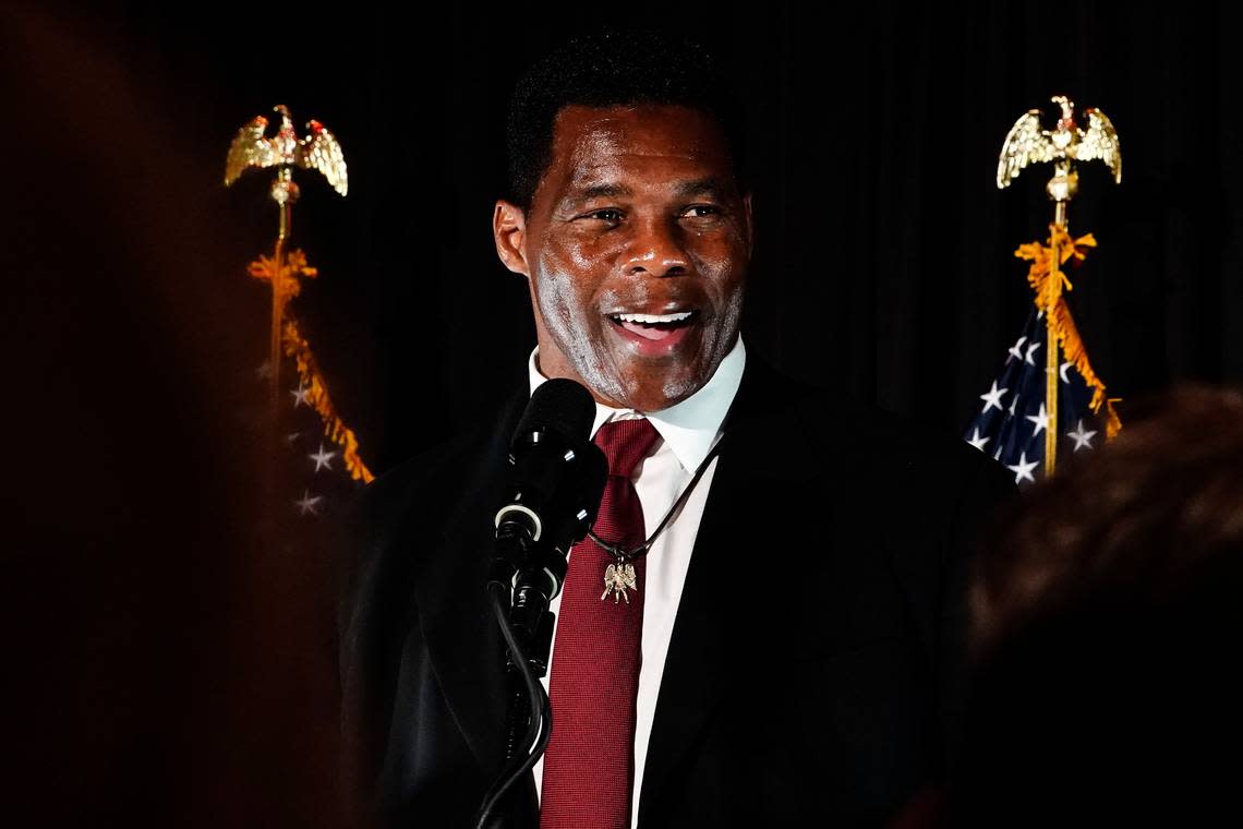 Republican U.S. Senate candidate Herschel Walker speaks during an election night watch party on Tuesday, Nov. 8, 2022, in Atlanta. Walker is running against Democratic Sen. Raphael Warnock. (AP Photo/Brynn Anderson)