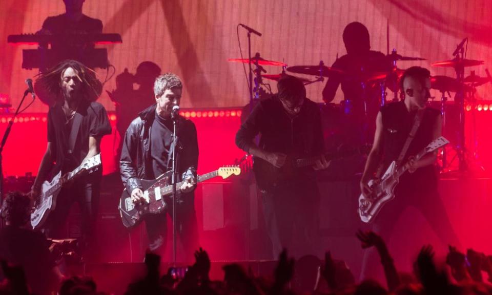 Special guests Noel Gallagher and Graham Coxon with the Gorillaz in concert at the O2 Arena in London, 04 Dec 2017