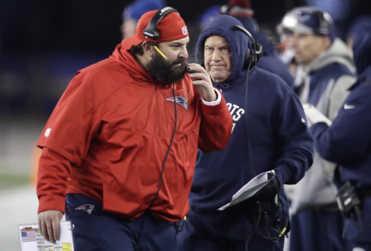 Matt Patricia celebrated Super Bowl LI by wearing a Roger Goodell clown T-shirt. (AP)