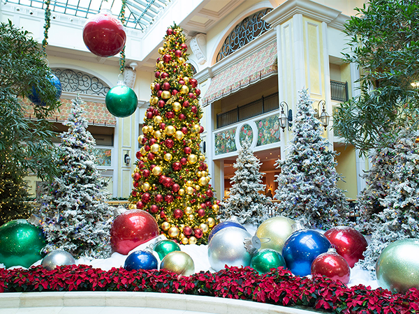 A 25-foot Christmas tree welcomes visitors to Beau Rivage during the holiday season.