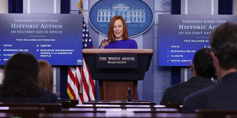 White House press secretary Jen Psaki holds her first briefing on Wednesday.