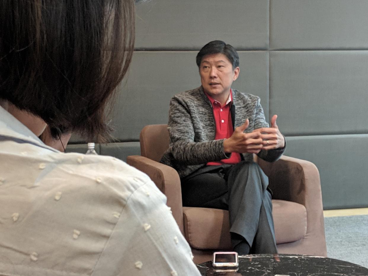 NTUC Secretary-General Ng Chee Meng speaking to reporters on 22 April, 2019. (PHOTO: Yahoo News Singapore)