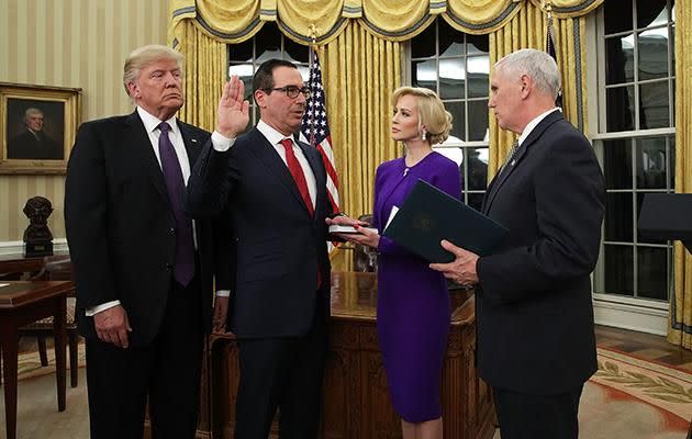 Louise was right there when her husband was sworn in as US Treasury Secretary. Photo: Getty Images