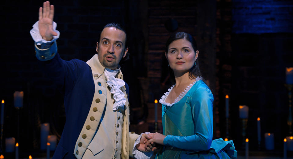 Lin-Manuel Miranda as Alexander Hamilton and Phillipa Soo as his wife Eliza in 