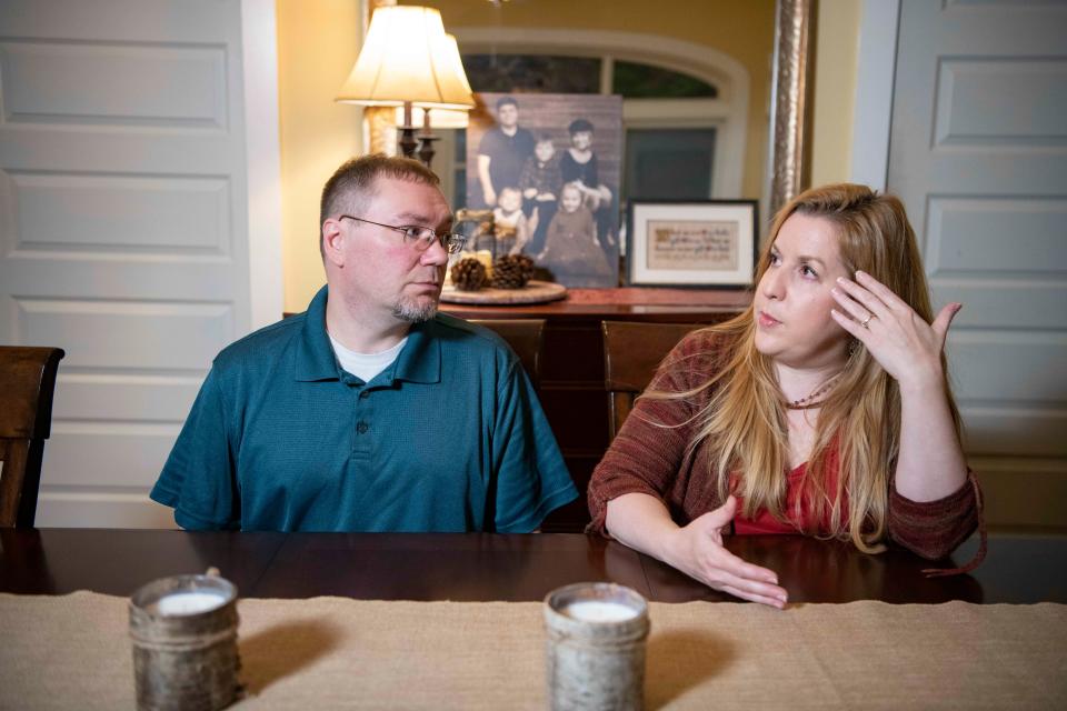 Dominique and Megan Benninger, pictured here in their home in Lemoyne, Pa., started attending Oakwood Baptist Church shortly after they enrolled their daughter, Anya, in the church's day school in 2004.