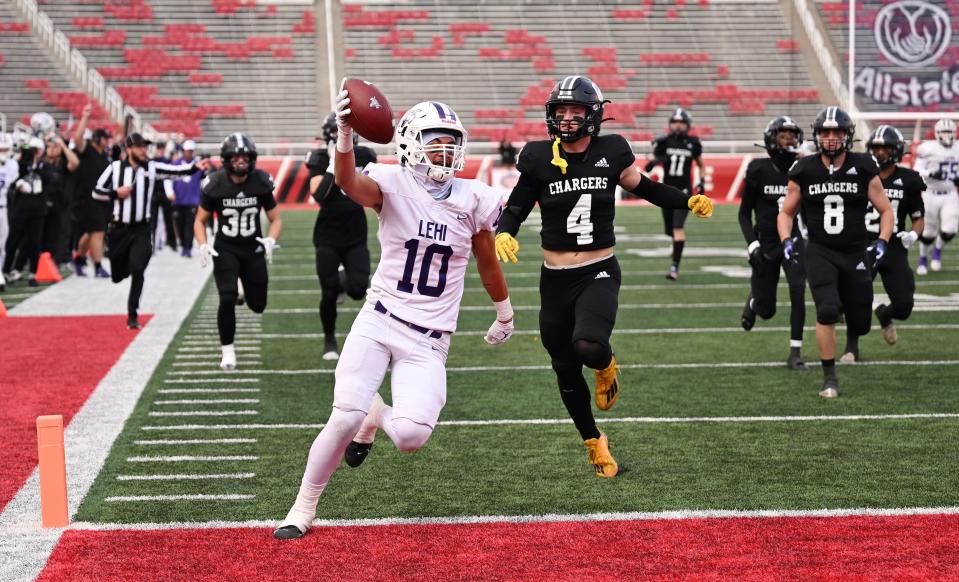 Corner Canyon and Lehi play in high school football semifinal action at Rice-Eccles Stadium in Salt Lake City on Friday, Nov. 10, 2023. | Scott G Winterton, Deseret News