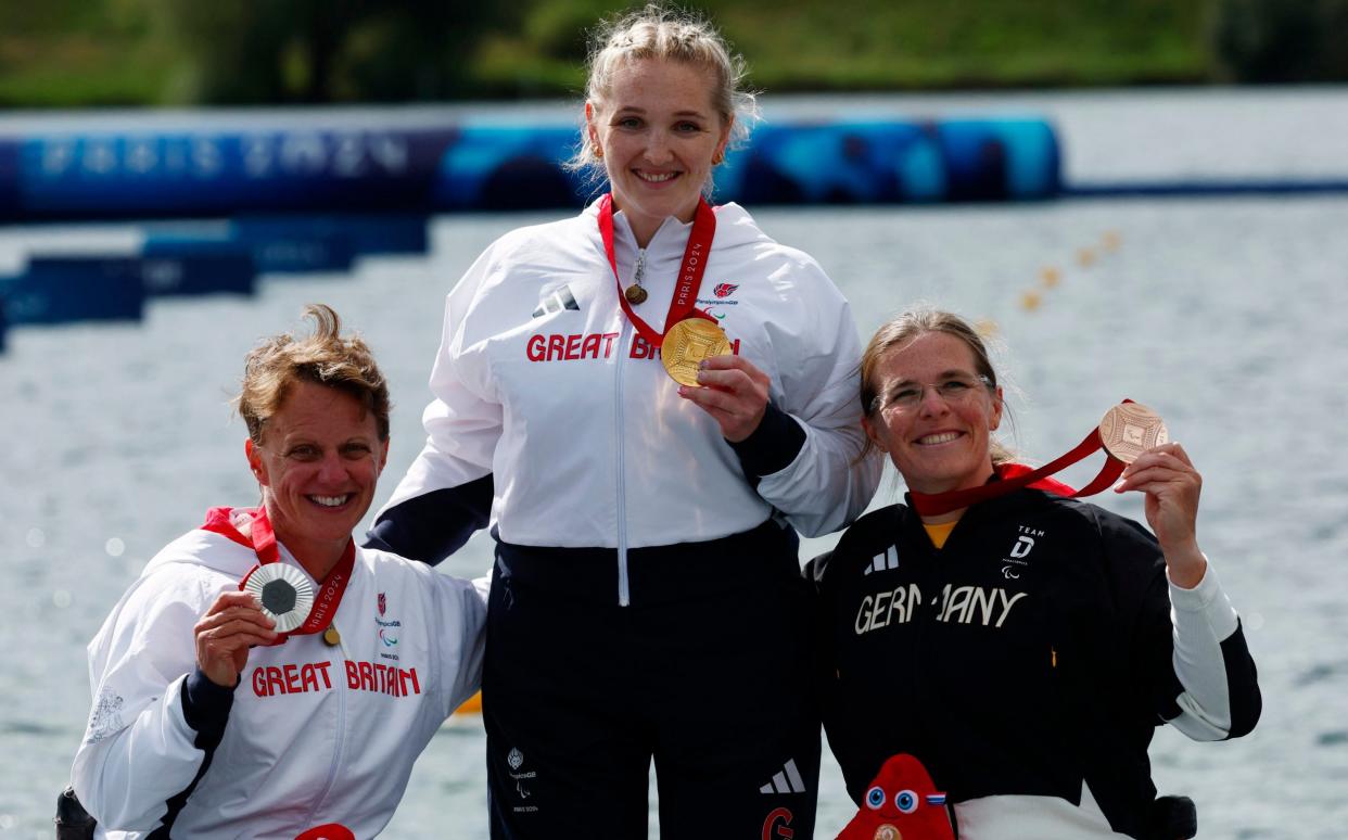 Emma Wiggs (left to right), Charlotte Henshaw  and Anja Adler - Paralympics 2024 – complete final medal table