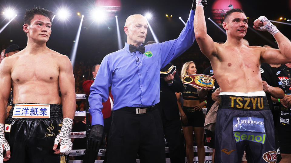 Tim Tszyu, pictured here after beating Takeshi Inoue in Sydney.