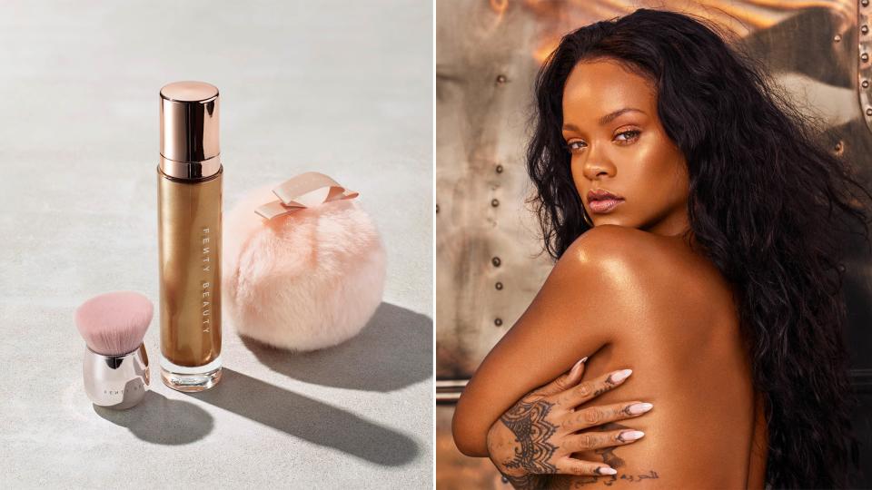 Rihanna gave a sneak peek at the upcoming shades of the Fenty Beauty Body Lava, which a sparkly highlighter for your whole body that comes in peachy pink and bronze shades.