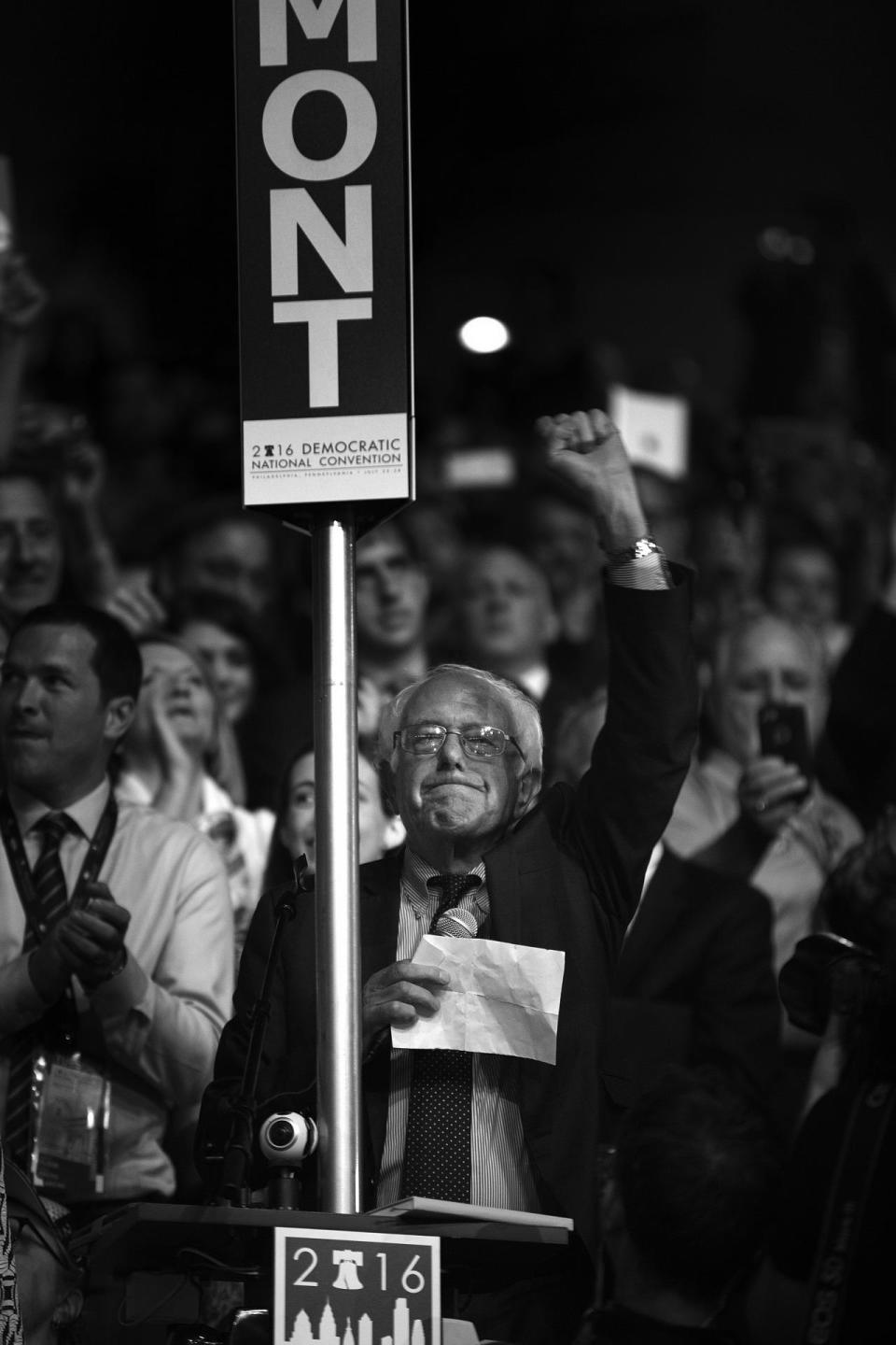 <p>Sen. Bernie Sanders, I-VT., asks that Hillary Clinton become the unanimous choice for President of the United States during the second day of the Democratic National Convention in Philadelphia , Tuesday, July 26, 2016. (Photo: Khue Bui for Yahoo News) </p>