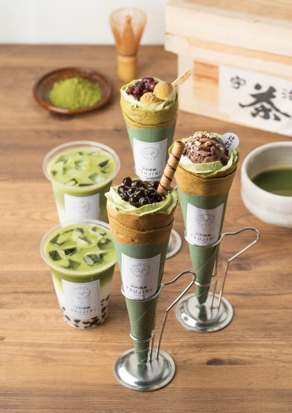 信義區的超人氣逛街甜食「gelato pique cafe」今年再度攜手日本抹茶專家「辻利茶舗」推出3款可麗餅與2款飲品