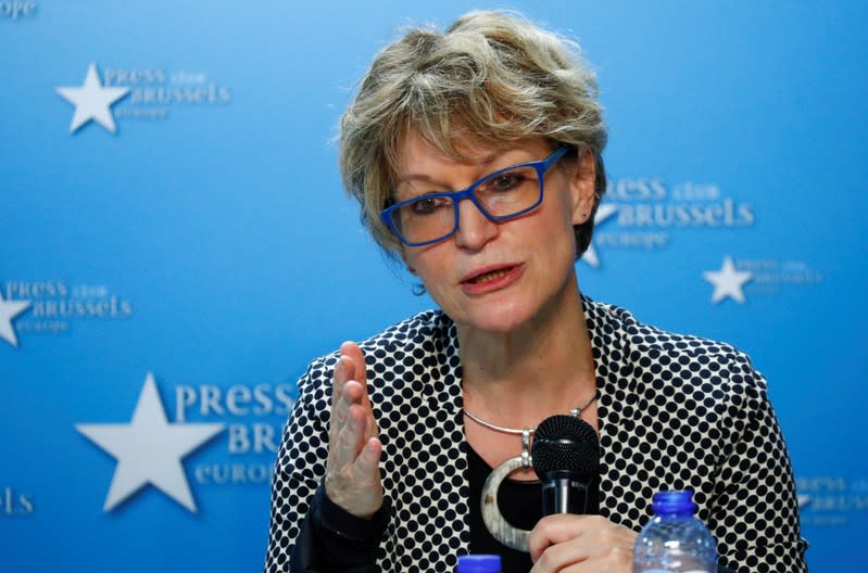 Callamard, U.N. Special Rapporteur on Extrajudicial Executions, holds a news conference in Brussels