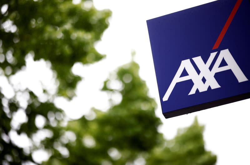 FILE PHOTO: The logo of French Insurer Axa is seen outside a building in Les Sorinieres near Nantes