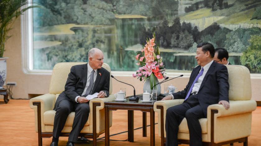 Gov. Jerry Brown and President Xi Jinping discuss the fight against climate change, less than a week after President Trump pulled out of the Paris accord.