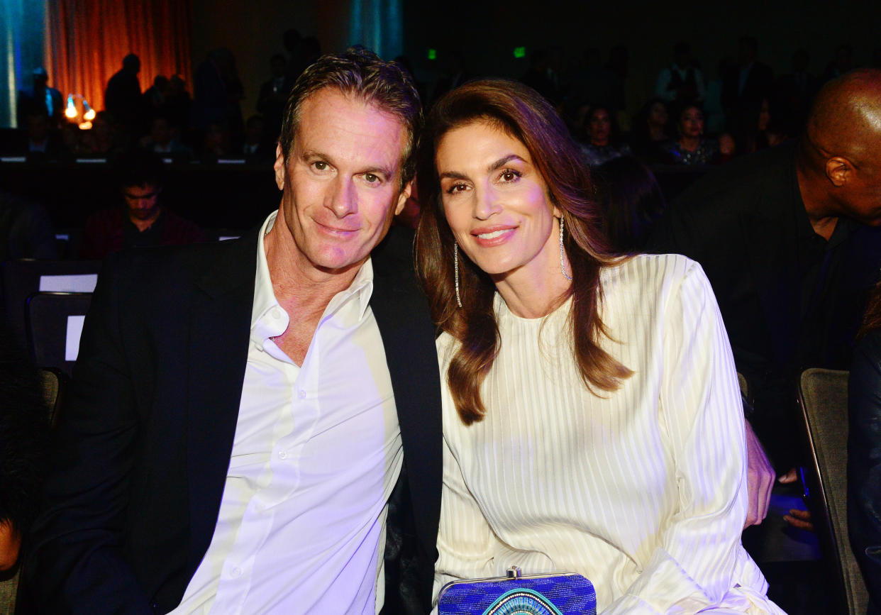 BEVERLY HILLS, CALIFORNIA - MAY 22: Rande Gerber (L) and Cindy Crawford attend Sugar Ray Leonard Foundation's 10th Annual 'Big Fighters, Big Cause' Charity Boxing Night Presented by B. Riley FBR at The Beverly Hilton Hotel on May 22, 2019 in Beverly Hills, California. (Photo by Jerod Harris/Getty Images for Sugar Ray Leonard Foundation)