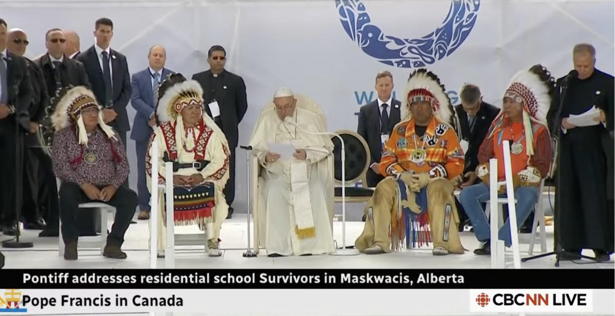 Screenshot from Pope Francis's apology to First Nations Peoples on July 25, 2022.